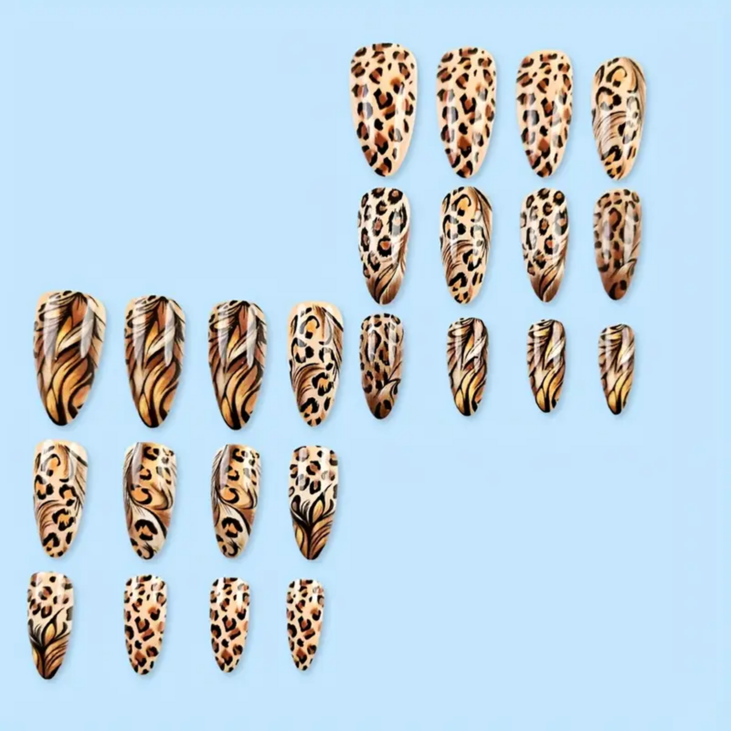 24pcs Long Sharp Leopard Pattern French Leopard Stripe Acrylic Fake Nail