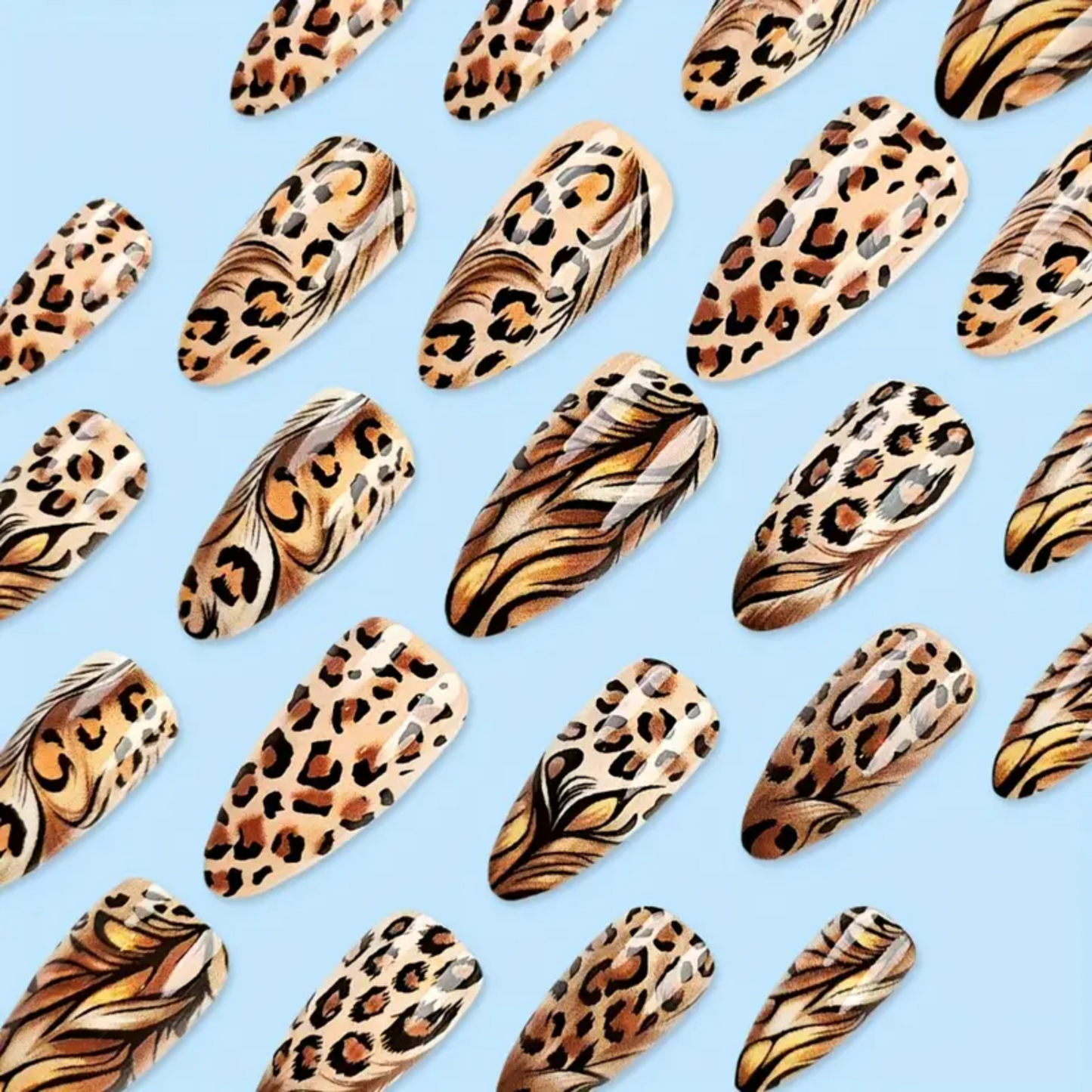 24pcs Long Sharp Leopard Pattern French Leopard Stripe Acrylic Fake Nail